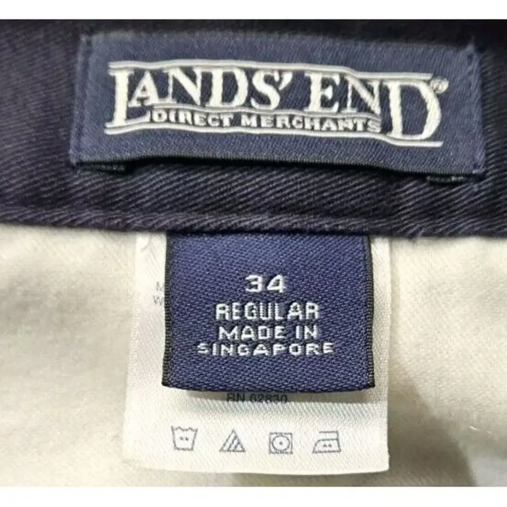 Lands End Chino Dress Pants 34x30 Regular Fit Navy Blue‎ Classic Preppy Golf